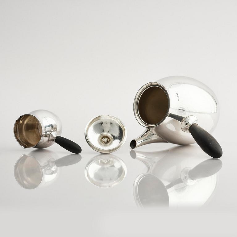 Georg Jensen, a sterling silver three-piece coffee set, Copenhagen, Denmark, after 1945, design no 80B and 80C.