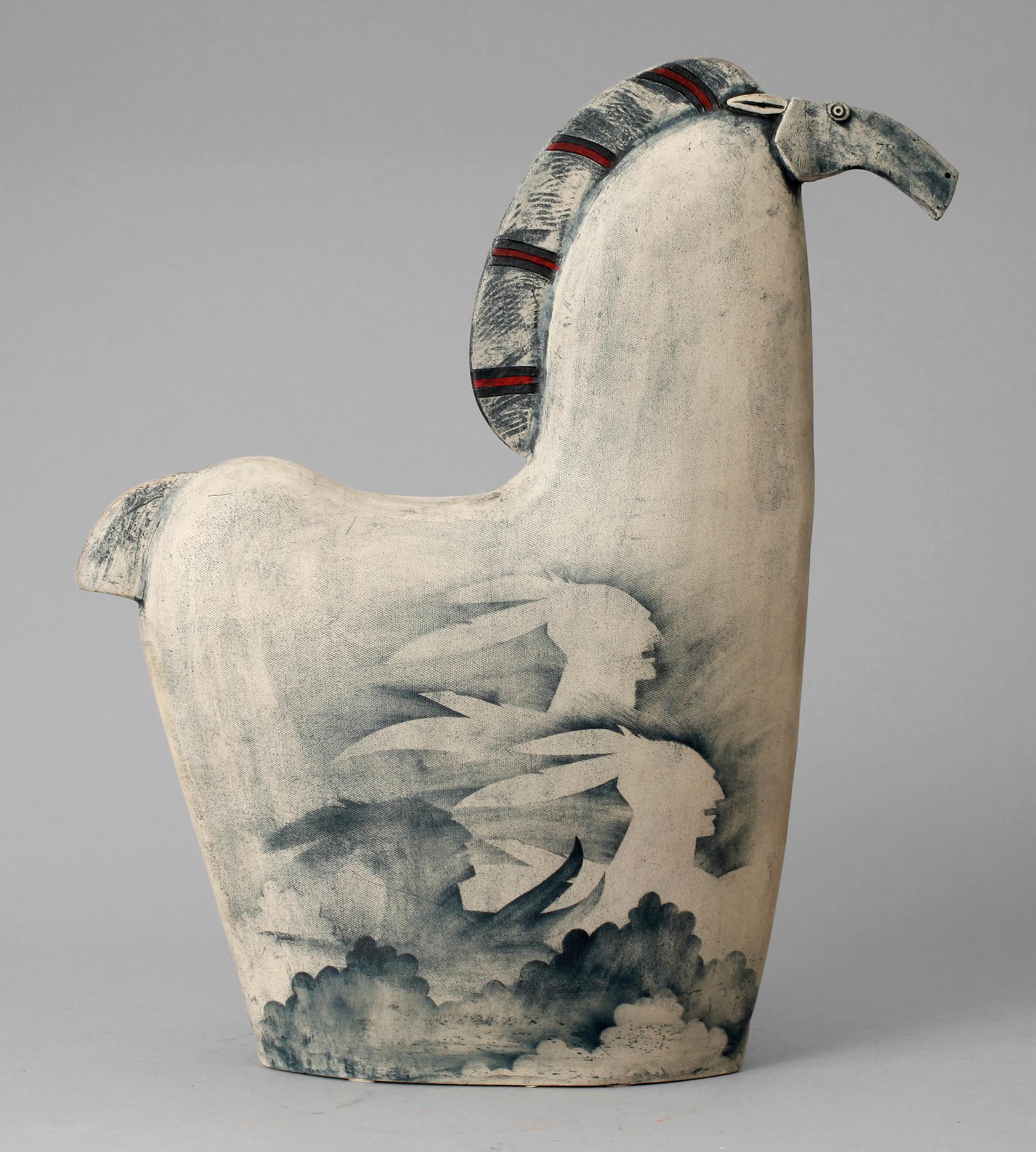 BJÖRN NYBERG, skulptur, "Krigarens historia", keramik, signerad.