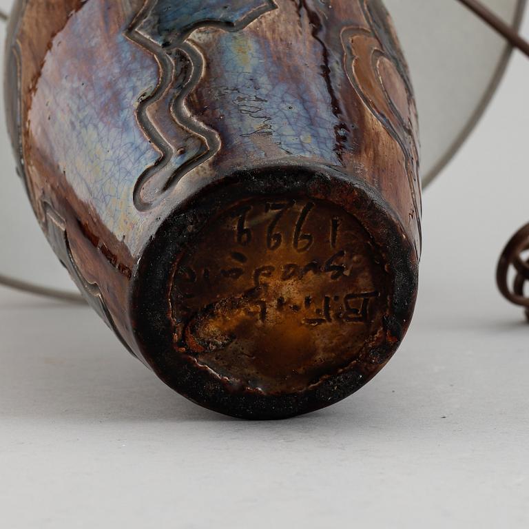 Berndt Friberg, an early glazed stoneware vase/table lamp, signed and dated Svedala 1922.