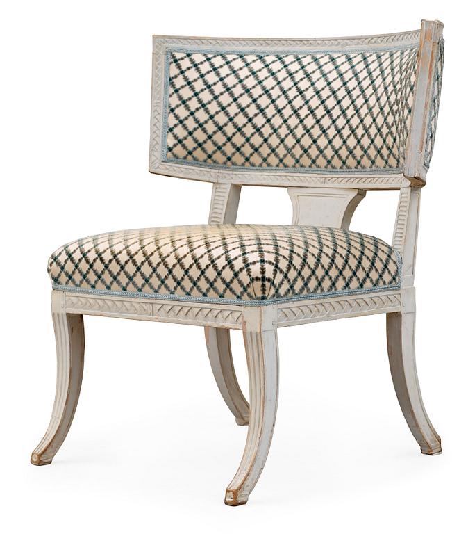 A late Gustavian late 18th century klismos chair.