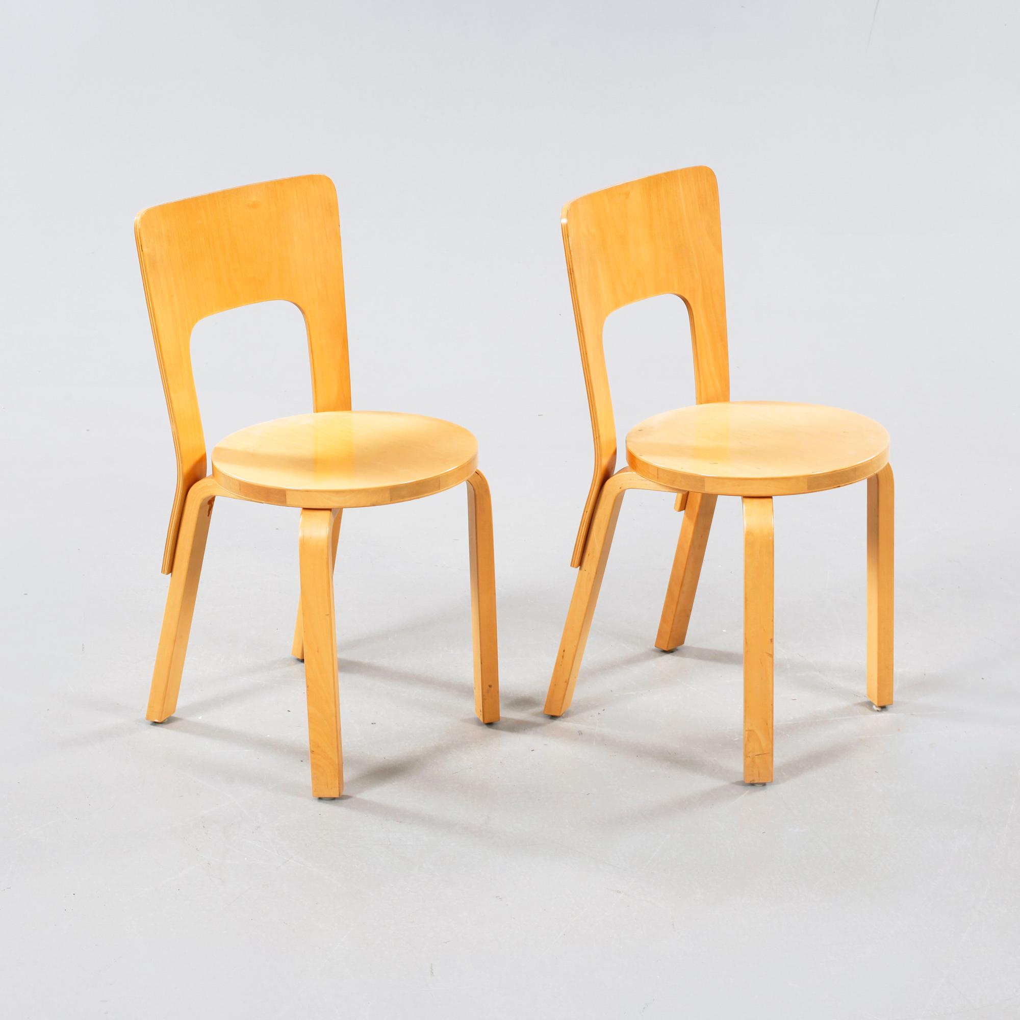 Two chairs, model 66, designed by Alvar Aalto for Artek, second half of the 20th century.
