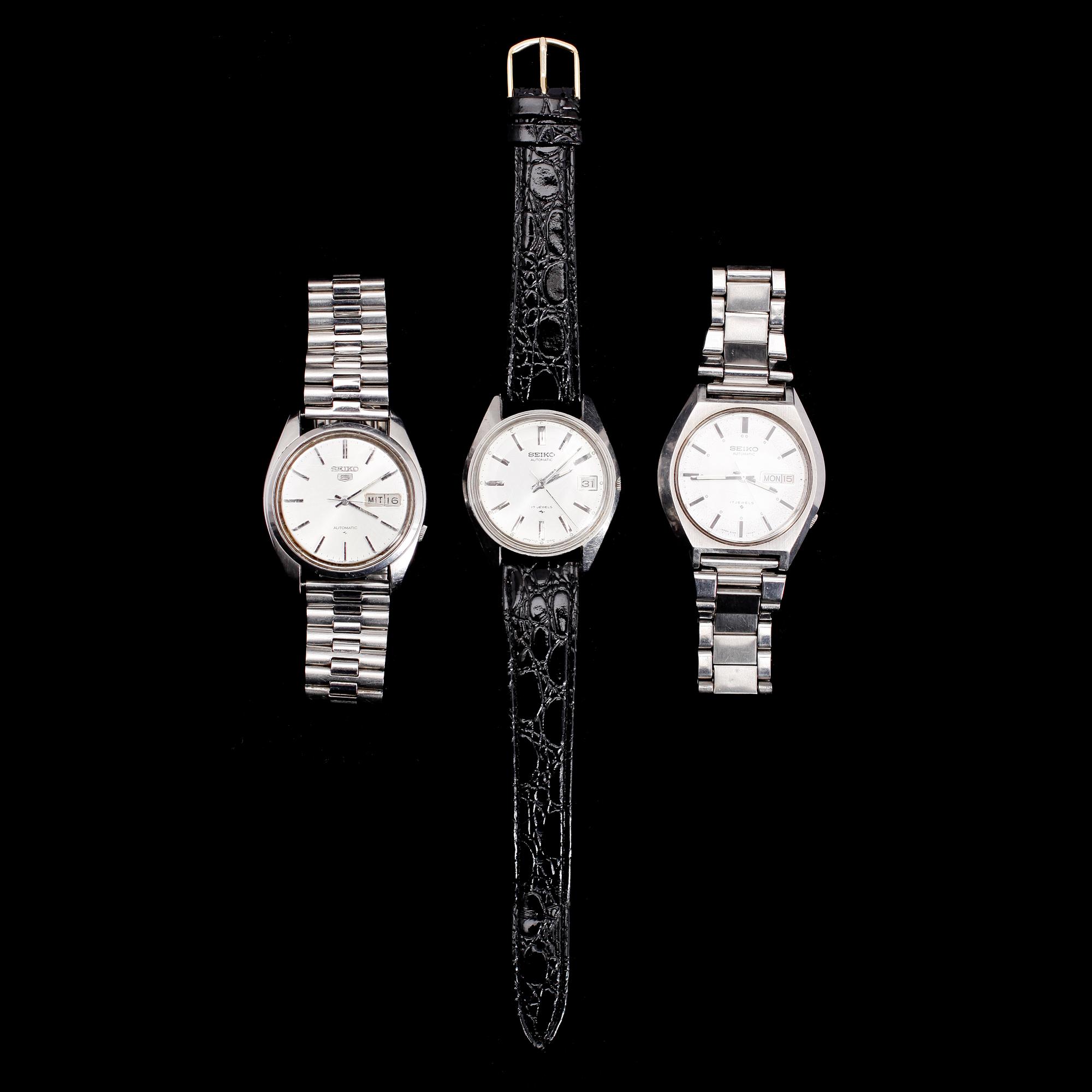 ARMBANDSUR, 3 st,stål, Seiko, 1900-talets andra hälft.