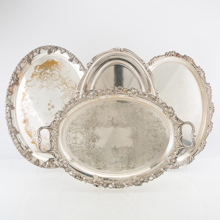 Trays/Serving platters 4 pcs of silver-plated metal, first half of the 20th century.