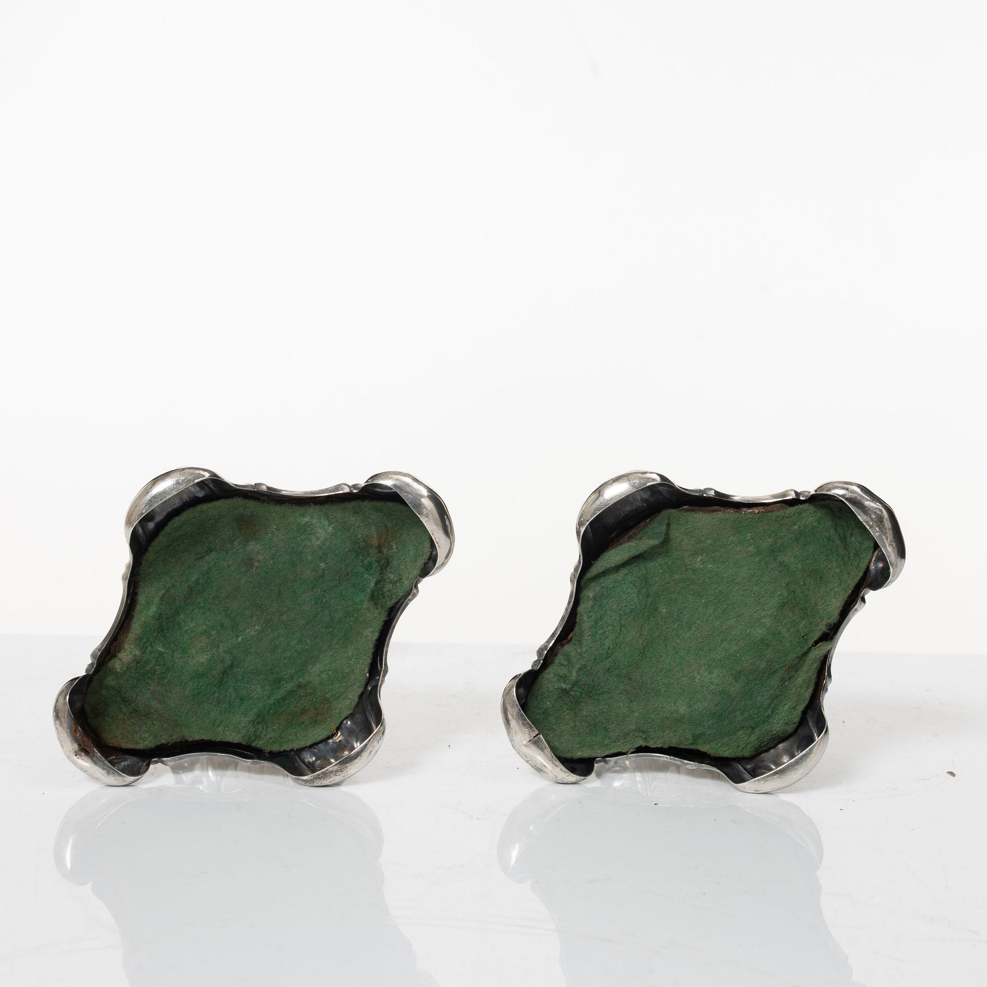 C.G. Hallberg, Candelsticks, a pair, silver, Baroque style, Stockholm 1943.