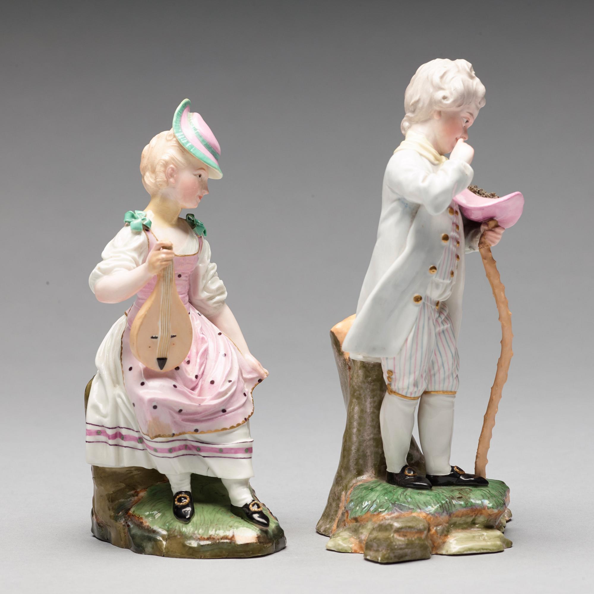 FIGURINER, två stycken, porslin. Höchst, 1700-tal.