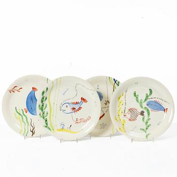 Stig Lindberg, four creamware plates, 'Löja', Gustavsberg, Sweden.