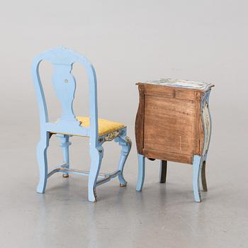 AN Italian Louis XV-style and Baroque-style chair and commode, around 1900.