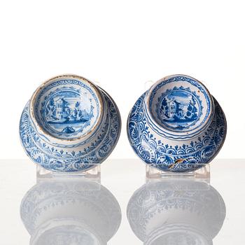 A pair of dutch faience salts, 18th Century.
