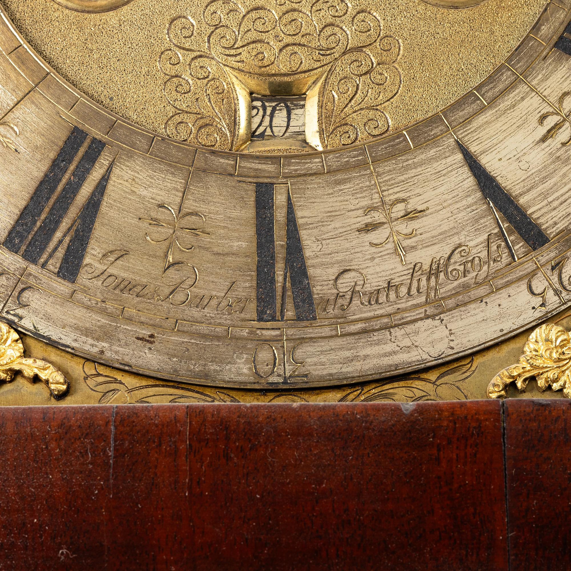 Longcase clock, Jonas Barber, Ratclif Cross, London, 18th century.