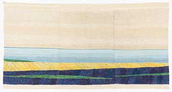 A three-piece woven wall hanging, signed  R. Murikoff and dated -77, c. 150 x 290 cm each.