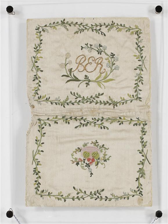PLÅNBOK, sidenbroderi, 1700-tal.