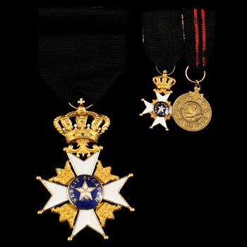 NORDSTJÄRNEORDEN, 18 k, C  F Carlman, Stockholm, 1964, samt MINIATYRMEDALJER, 2 st.