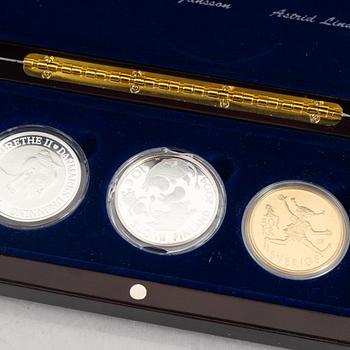 Commemorative coins/jubilee coins, 18 pcs, sterling silver, Astrid Lindgren & The Tales of the North, Myntverket Moneta.