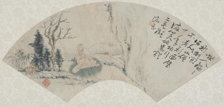 Solfjädersmålningar, tre stycken, Kina, 1900-tal.