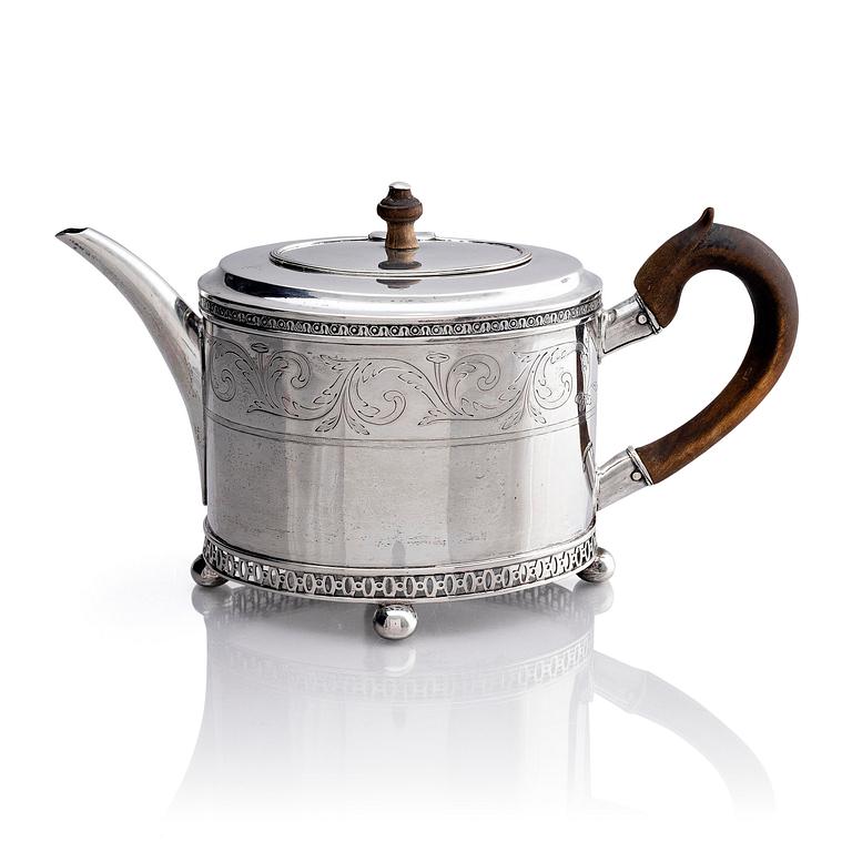 A Swedish 18th century silver tea-pot, mark of Mikael Nyberg, Stockholm 1795.