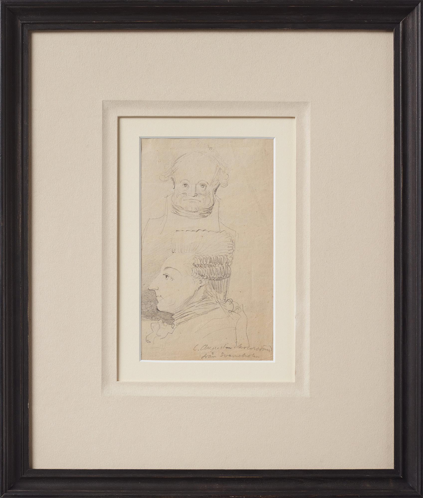 Carl August Ehrensvärd, King Gustav III and a portriat of a man, probably Rutger Macklean (1742-1816), en face.