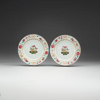 TALLRIKAR, sex stycken, kompaniporslin. Qing dynastin, Qianlong (1736-95).