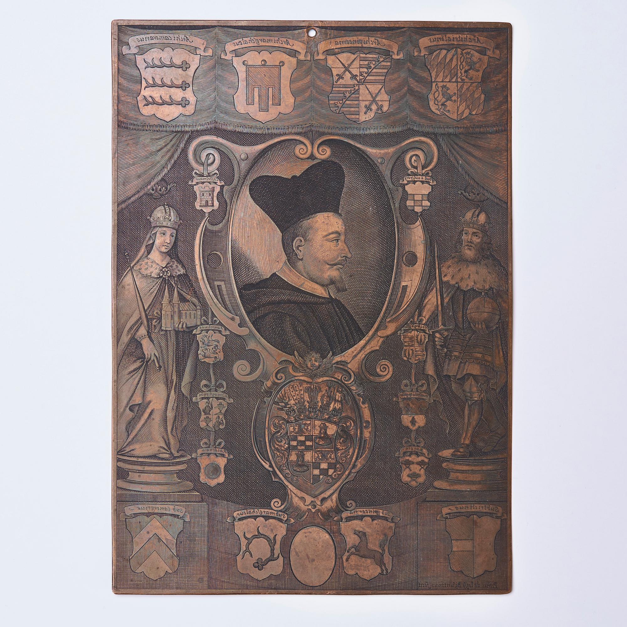 GRAVERAD KOPPARPLÅT, 1600-tal. Pierre de Loisy II (1619-1670). Porträtt av Roman Giel von Gielsberg (1612-1673).