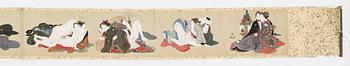 Makimono/a scroll painting, shunga, ink and colour on silk, Japan, 19th century.