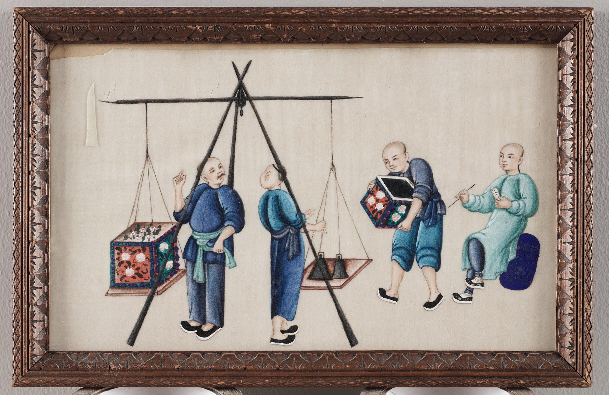 GOUACHER,14 stycken. Qingdynastin sent 1800-tal.