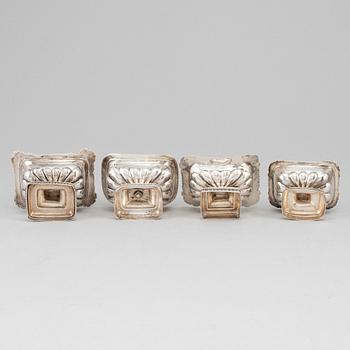 Four Russian 19th century parcel-gilt silver salt cellars, St. Petersburg and Moscow.