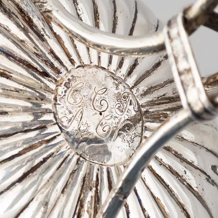 A Swedish Empire silver sugar bowl with sugar spoon, mark of Carl Lindström, Borås 1842.