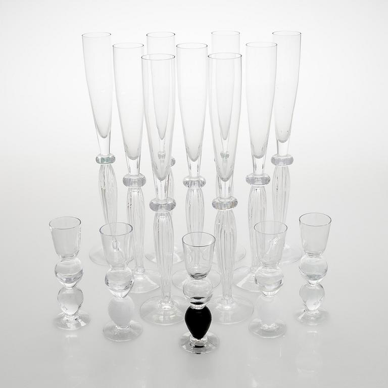 Brita Flander, A set of fourteen footed glasses for Marimekko, JL-Lasi, Riihimäki 1990s-2000s.