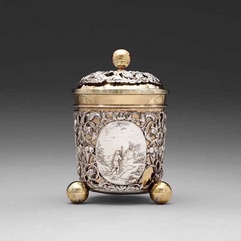 A German 18th century parcel-gilt beaker and cover, marks possibly of Antoni II Grill, Augsburg (1720-1734).