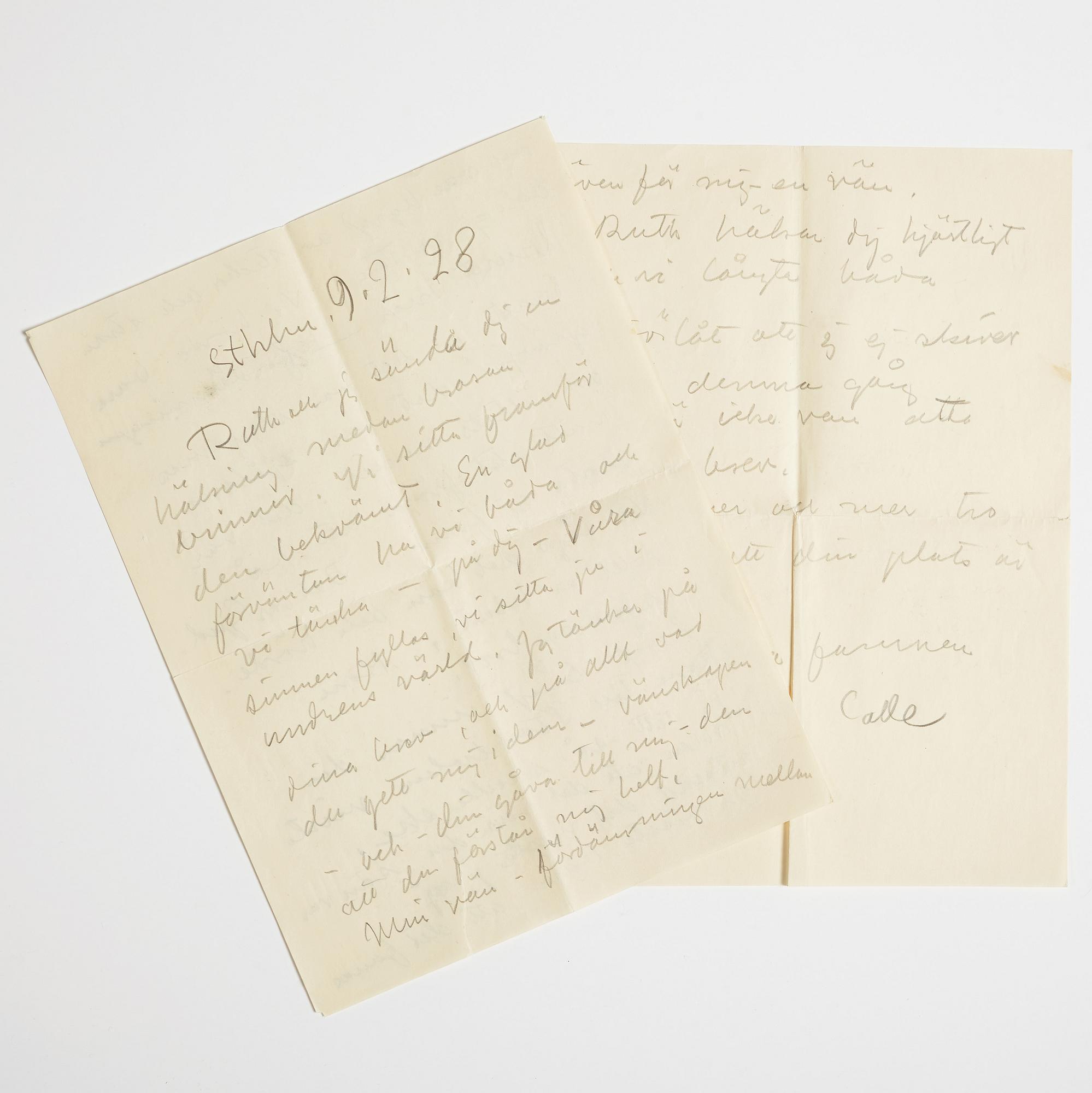 LETTER, from Carl Kylberg in Stockholm to GAN (Gösta Adrian-Nilsson) in Lund (Scania, south of Sweden), dated 9.2.(19)28.