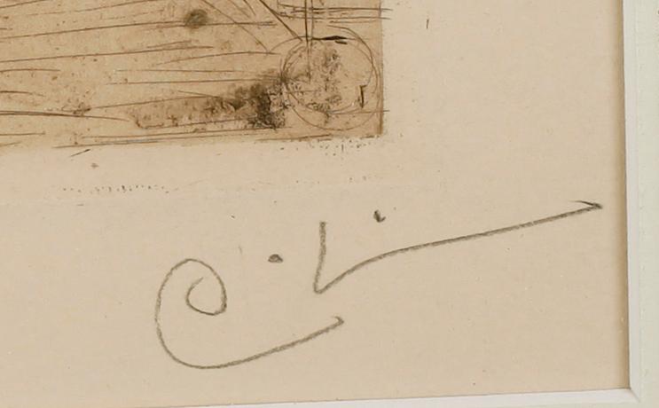 CARL LARSSON, etsning, monogramsign.