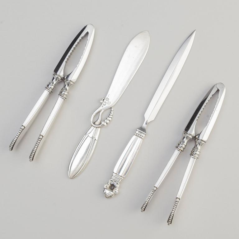 Georg Jensen, letter openers, 2 pcs, and nutcrackers, 2 pcs, silver, Denmark.