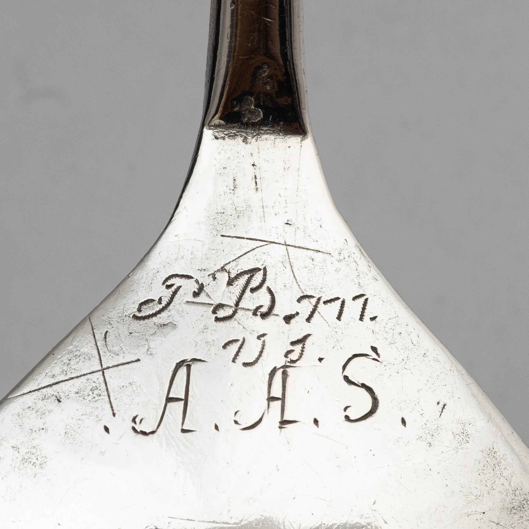 An 17/18th century late Baroque silver spoon, unclear mark, Scandinavia.
