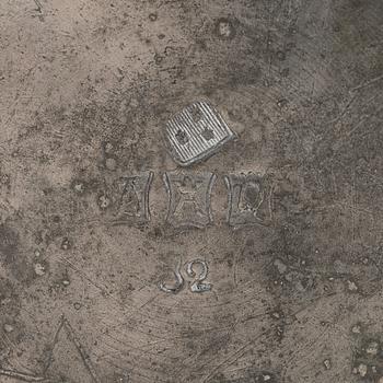 A pewter bottle, maker's mark of Daniel Rising, Turku, Finland, late 18th Century.