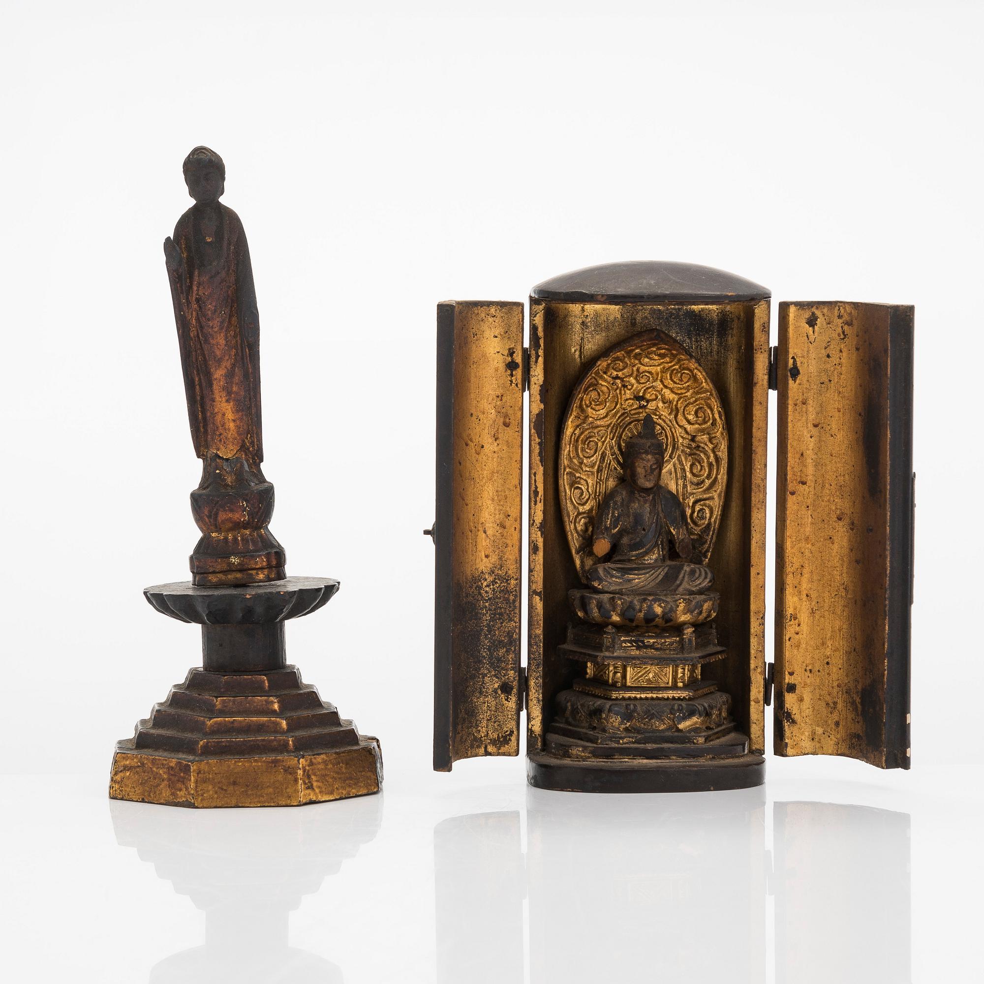 Bodhisattva, 2 st, den ena i skrin, Japan, 1800-tal.