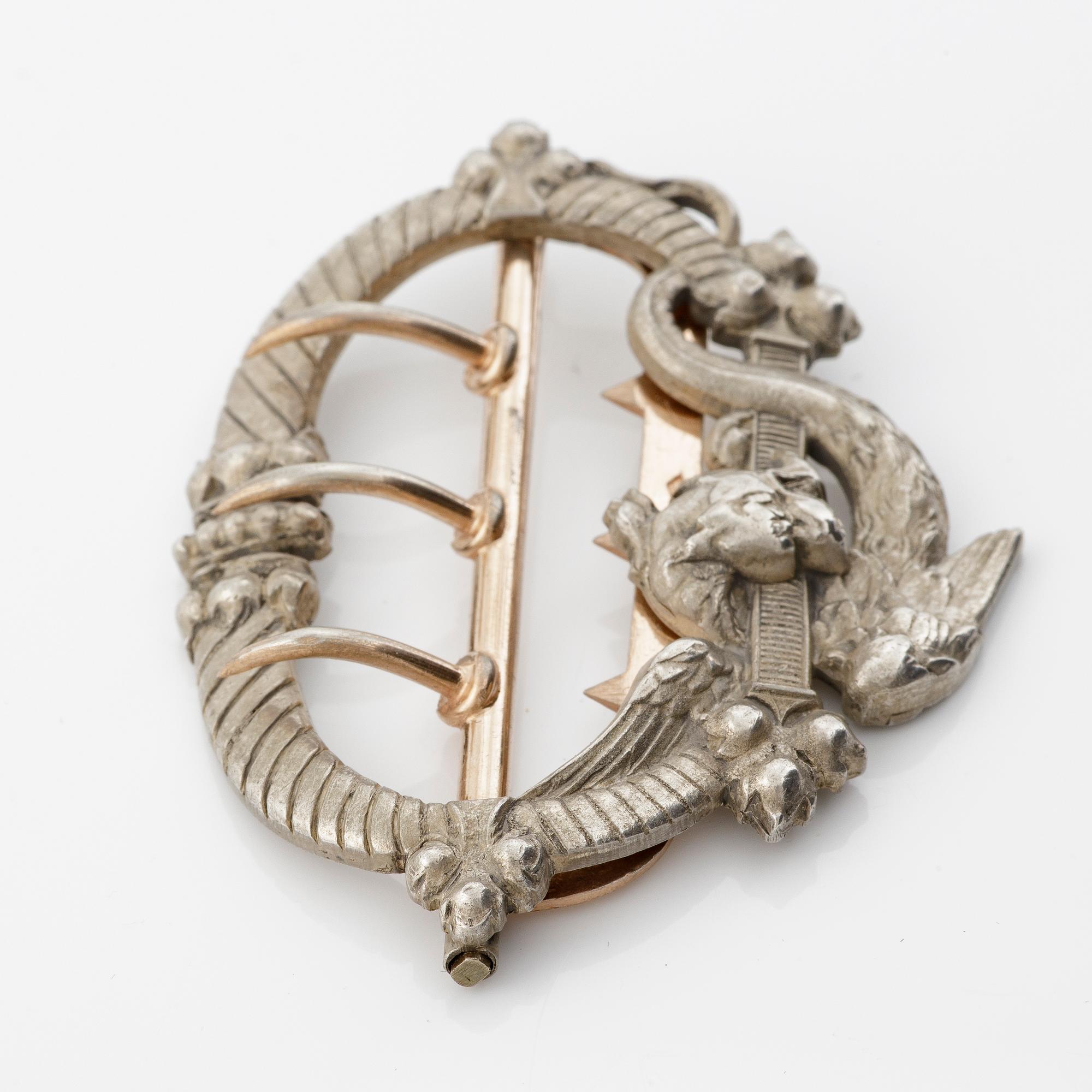 Buckle, silver, motif with dragon, around the turn of the century 1900.