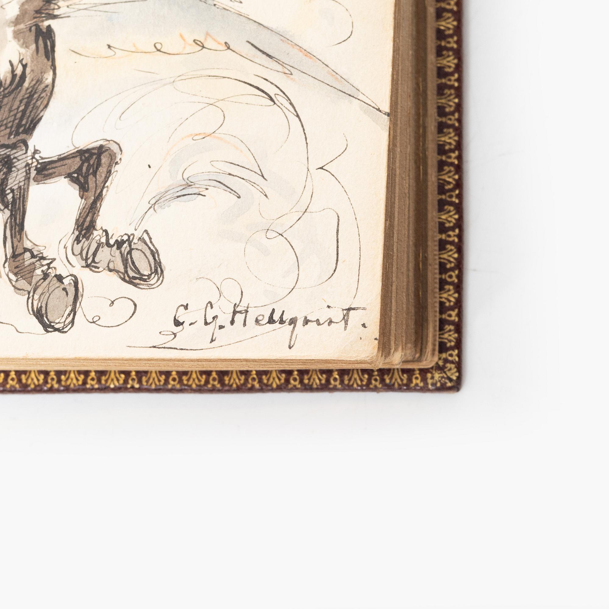 Album with among other things 16 pieces of watercolours and drawings by Swedish artists.