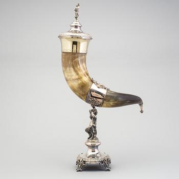 Cornucopia, horn and nickel silver, early 1900s.