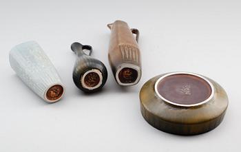 KERAMIKFÖREMÅL, 4 st, stengods, Gunnar Nylund, Rörstrand.