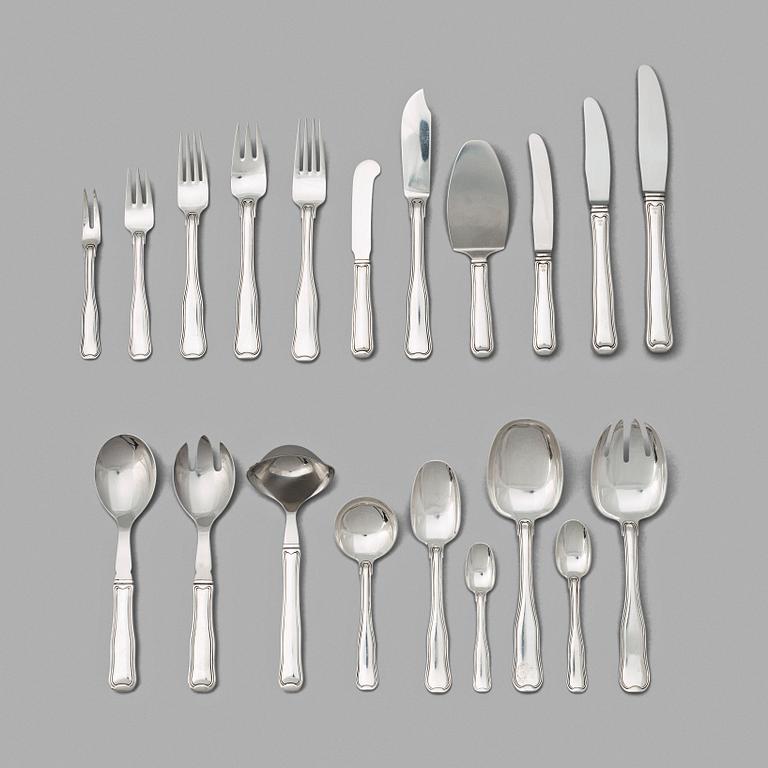 Harald Nielsen, a set of 138 pieces of "Old Danish" sterling and stainless steel flatware, Georg Jensen, Copenhagen, 1947-77.