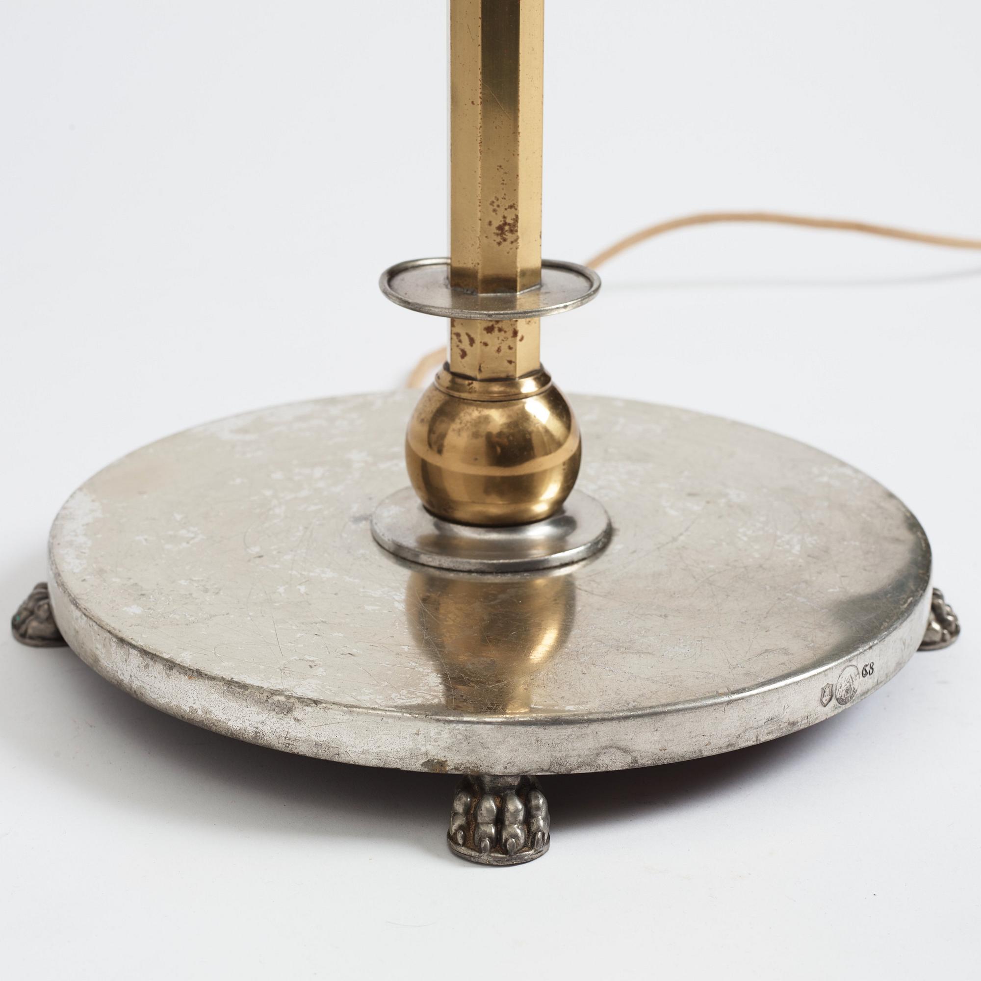 Nils Fougstedt, & Anna Petrus, a rare pewter and brass floor lamp, Svenskt Tenn, Stockholm 1929, model 763 A.