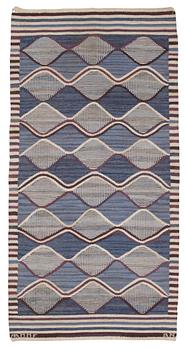 848. RUG. "Spättan blå". Tapestry weave. 191,5 x 96,5 cm. Signed AB MMF BN.