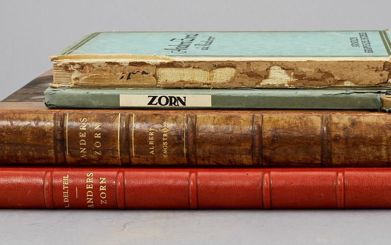 BOKPARTI, 4 st, om Anders Zorn, bl.a "Anders Zorn" av Albert Engström, Stockholm, 1928.