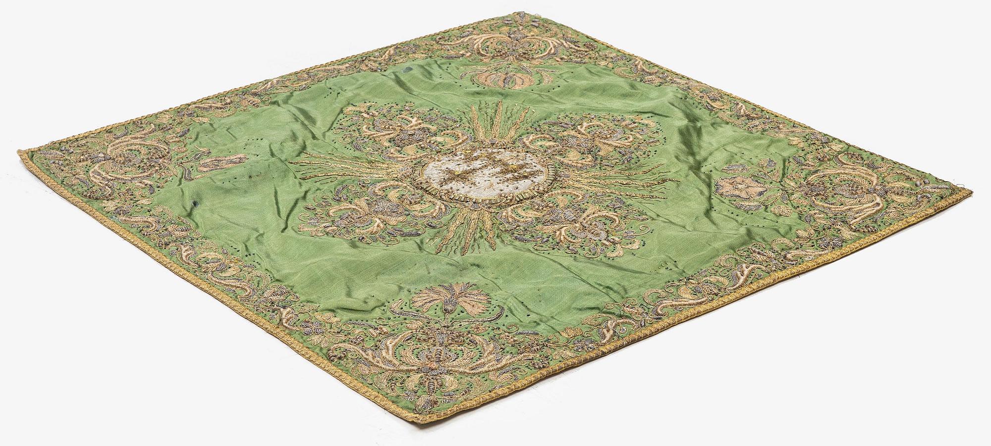 An Italian chalice veil, mid 18th century, c. 58 x 60 cm.
