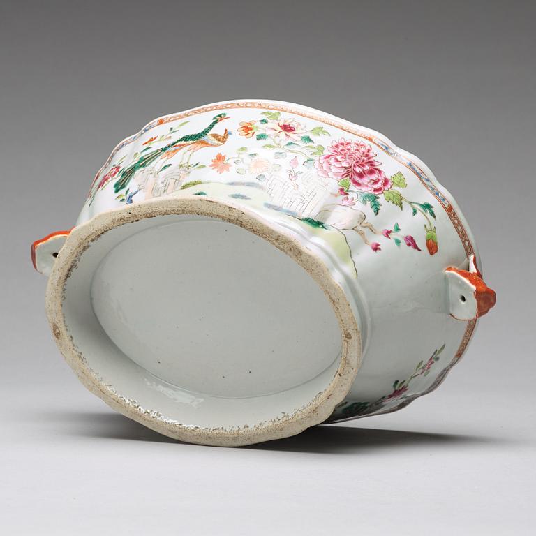 A famille rose 'double peacock' tureen with cover, Qing dynasty, Qianlong (1736-95).