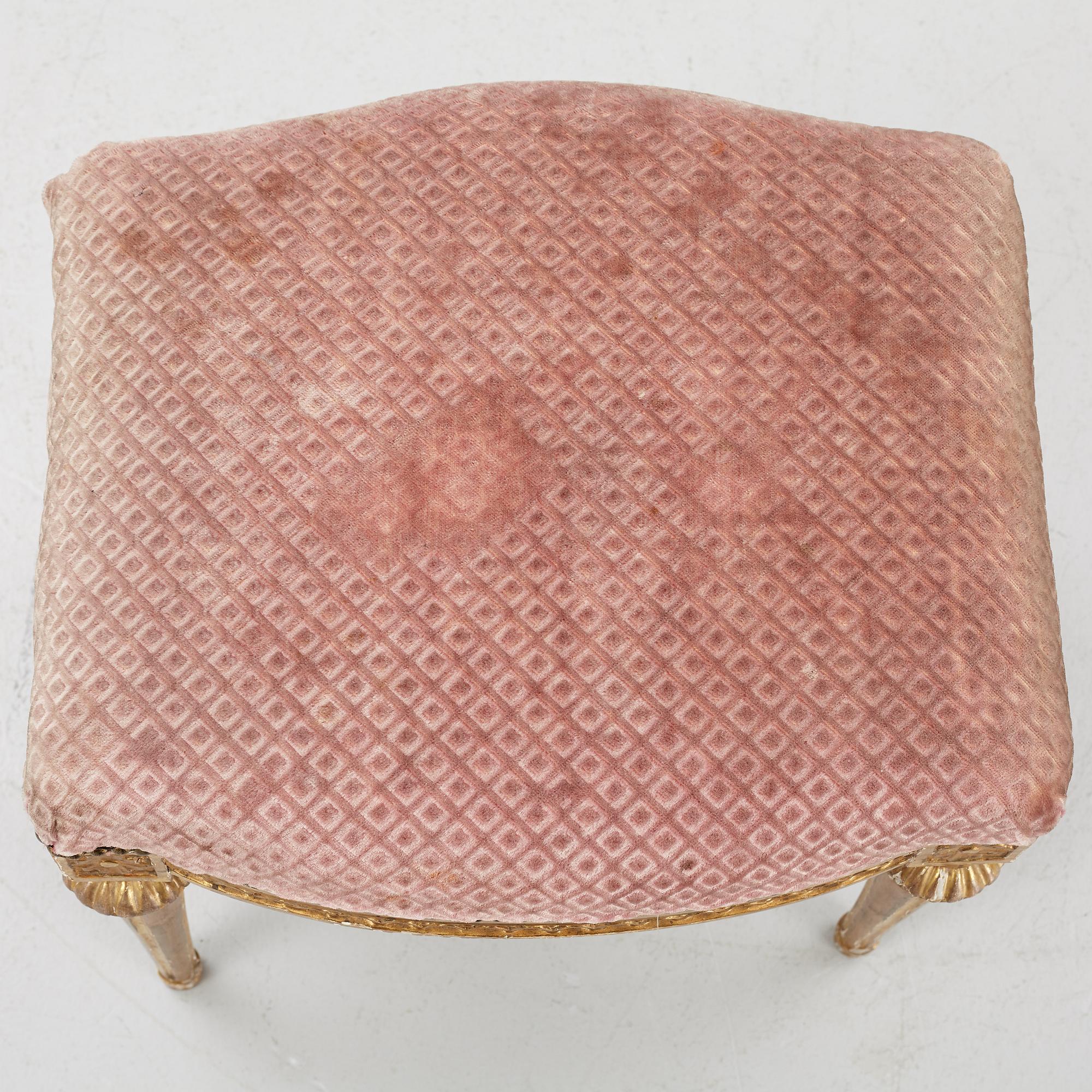 A Gustavian giltwood stool by E. Ståhl (master in Stockholm 1794-1820).