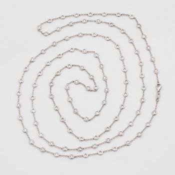 A btilliant cut diamond necklace. Total carat weight circa 4.95 cts. Quality circa H/SI.
