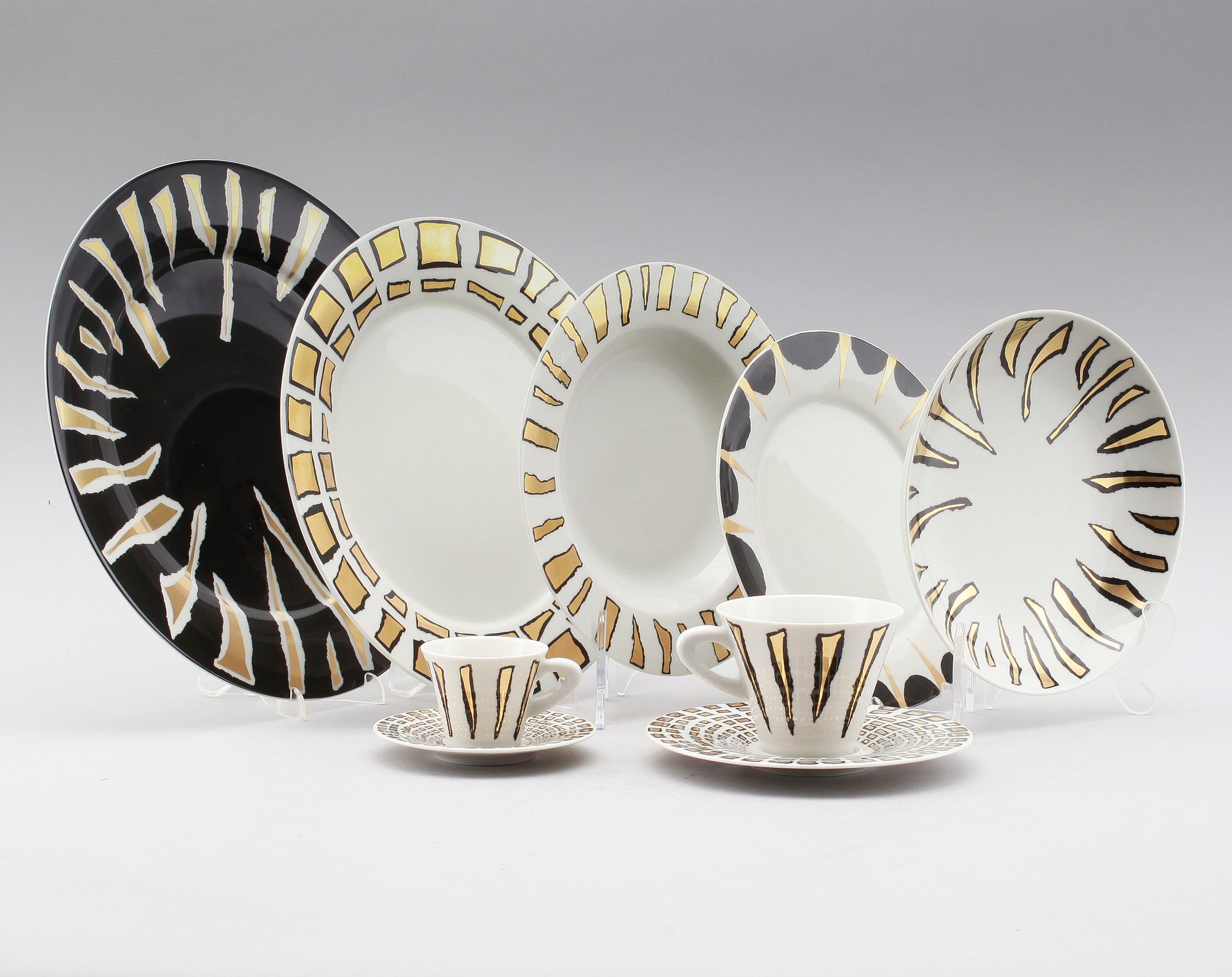 MATSERVIS, 56 delar, porslin, "Zebra", Roberta Pietrobelli, Zeitler, 1900-talets slut.