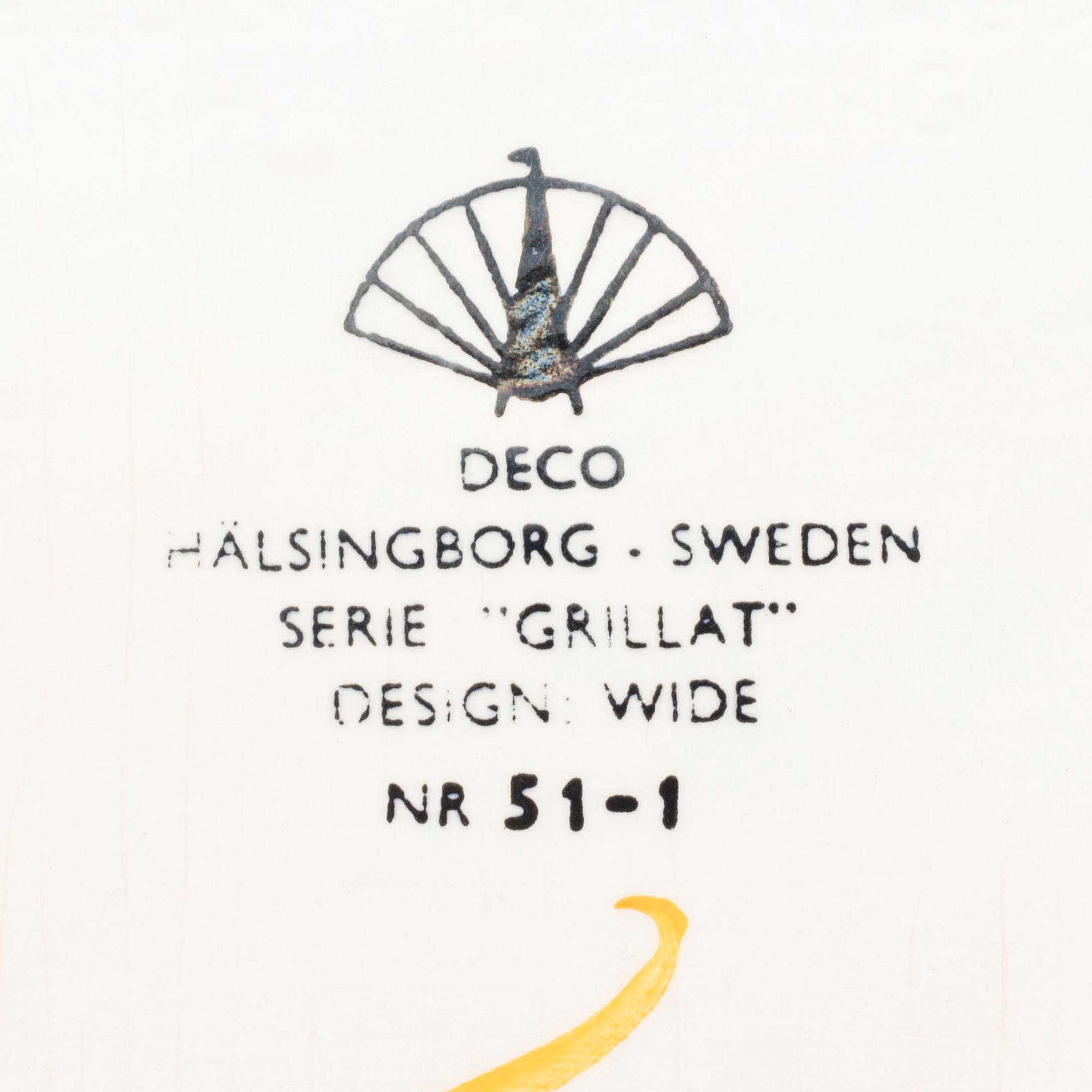 TALLRIKAR, 6 st, flintgods "Grillat" WIDE FÖR DECO HÄLSINGBORG-SWEDEN, 1960-tal.