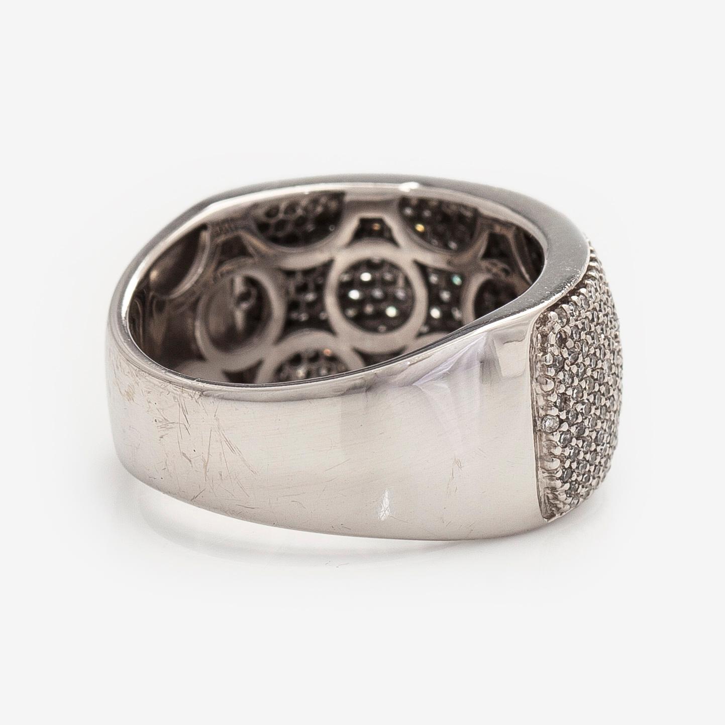 Sormus, 14K valkokultaa ja 8/8-hiottuja timantteja.