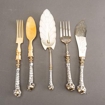 K ANDERSSON serveringsbestick 5 + 2 + 1 st silver (och nysilver) Stockholm 1896.